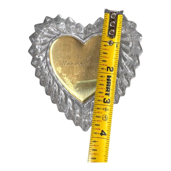 Heart Shaped Crystal Trinket Dish Box Gold Engraved To A Great Aunt Gift Vintage - Picture 7 of 12